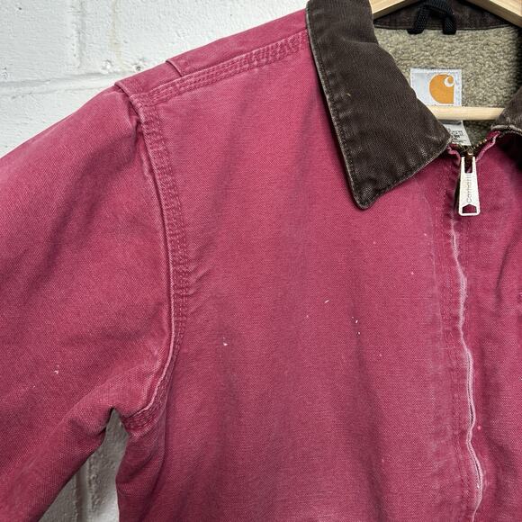 Y2K Carhartt Sherpa-Lined Detroit Jacket “Raspberry” WJ097 - Picture 6 of 16